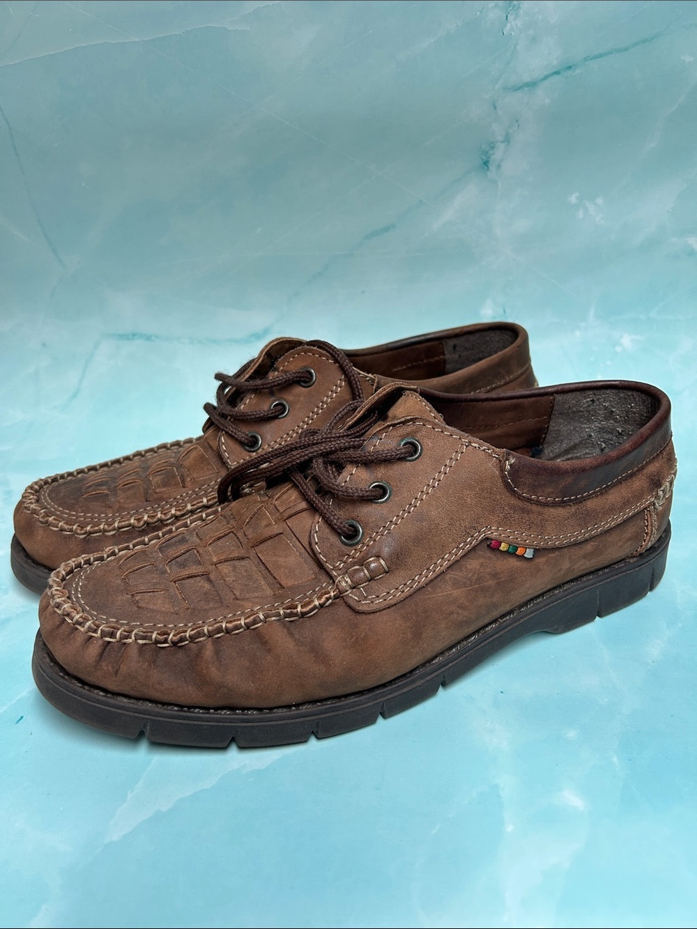 Transit Men's Brown Leather Lace-Up Casual Boat Shoes italy size 42